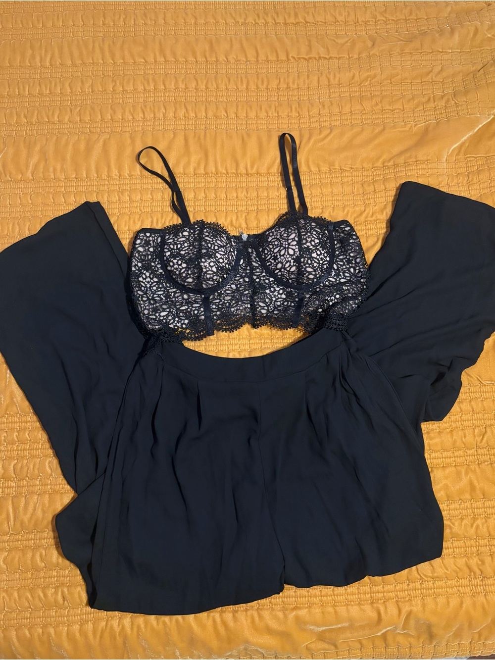Aldo Navy Lace Bustier Top with Flowy Navy Pants